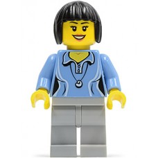 cty472 Medium Blue Female Shirt with Two Buttons and Shell Pendant, Light Bluish Gray Legs, Black Bob Cut Hair 